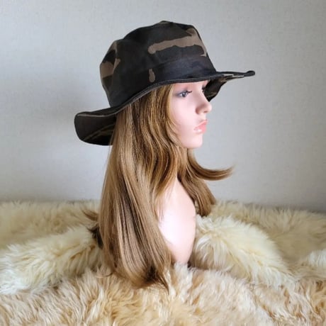 自分らしくアレンジ hat★61.5㎝★ゆったり サイズ調節付き ワイヤー入りハット 迷彩 wood