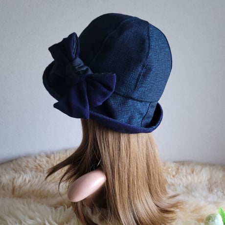 フィット hat★リボン  ネイビーカラー着物生地