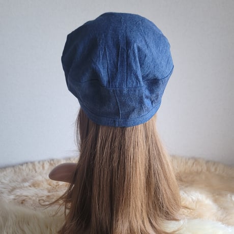 ソフトデニムブルー系×ダンガリー刺繍★約59.5㎝★すっきりマリンキャスケット