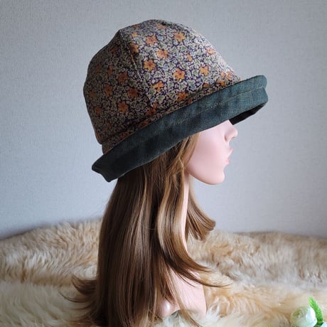 フィット hat★リボン  コーディロイFlower×グリーン