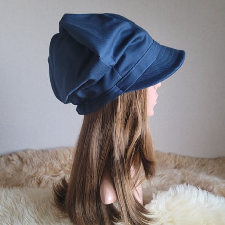 ★しっかり cottonヘリンボーンネイビー★みんなに 見せたい 渦巻くback スタイル★ゆったり★ ネイビーwood