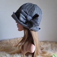 フィット hat★リボン  ダークブラウン系×グレー系ミックス