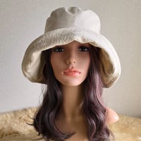 ナチュラルcottonリネン★約62㎝★日差しに負けない★ギャザーフリル 帽子
