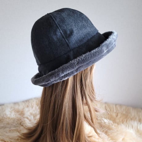 ふわモコ★フィットhat★グレー系★太目のストライプ