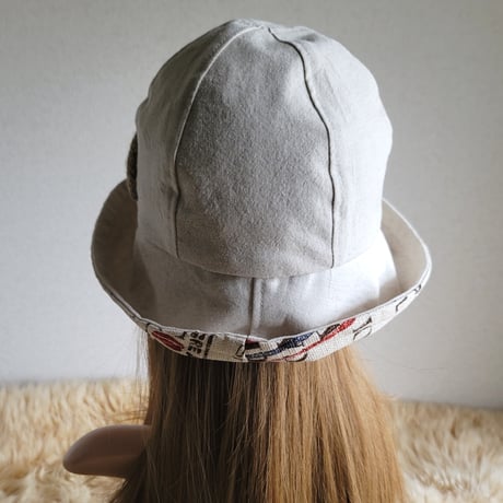 ビッグくるみボタン★フィット hat★約60㎝★ナチュラルベージュ★cottonリネン×コーヒー