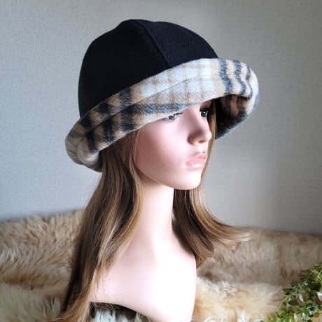 フィットhat★ベージュ系ウール×プレミアムチェック柄