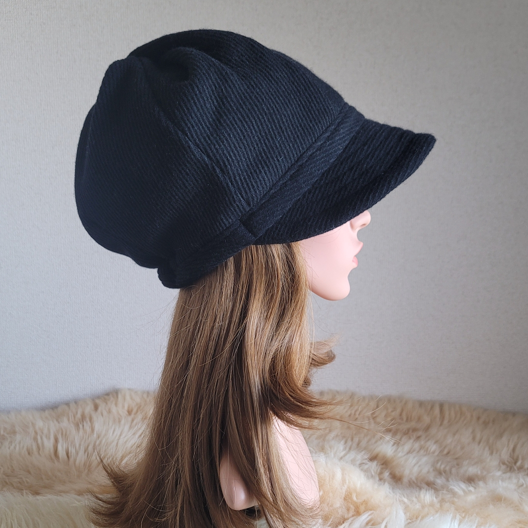 ミディアム コンパクト☆約58㎝☆ツイストキャスケット☆厚手black