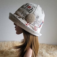 ビッグくるみボタン★フィット hat★約60㎝★ナチュラルベージュ★cottonリネン×コーヒー