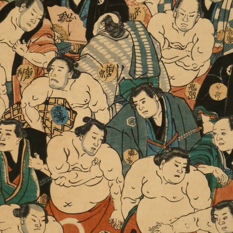 落合芳幾 大日本大相撲勇力関取鏡 三枚続/OCHIAI YOSHIIKU