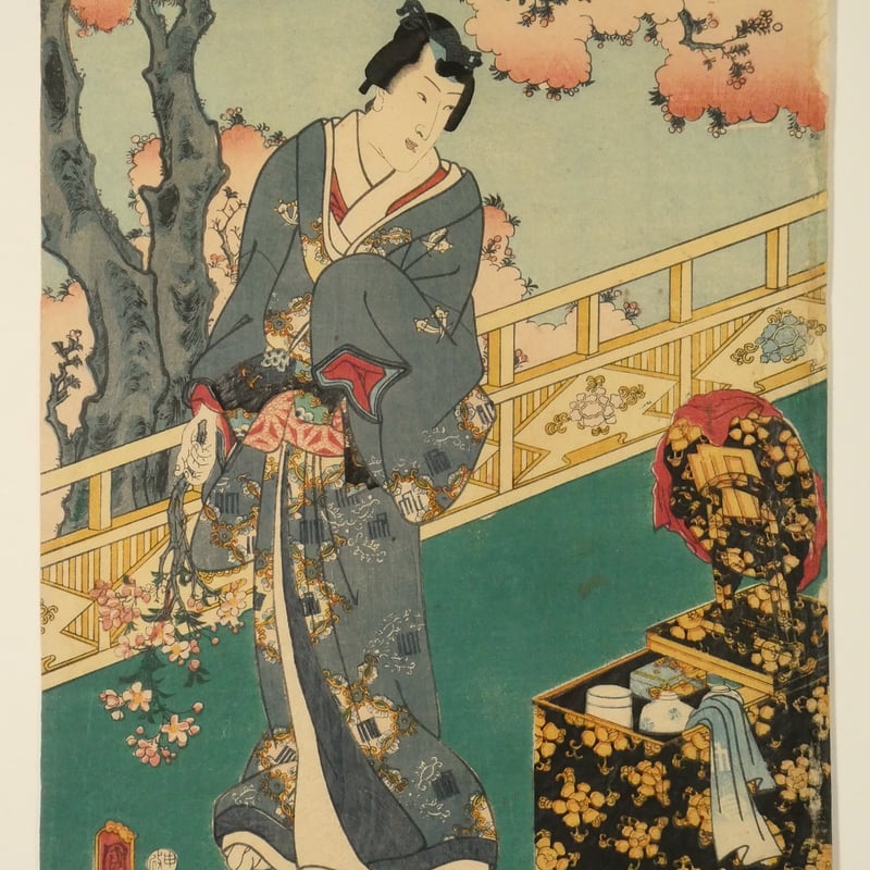 二代歌川国貞 江戸紫源氏模様 三枚続/UTAGAWA KUNISADA II