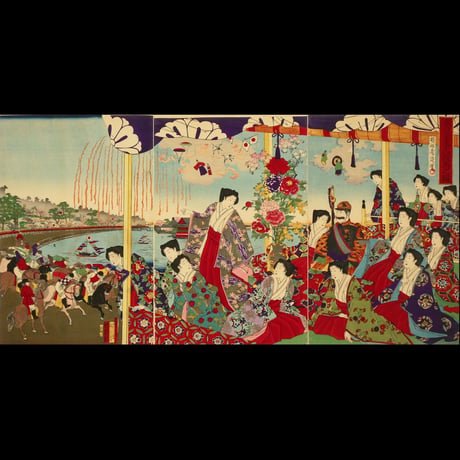 楊洲周延 東京不忍大競馬之図 三枚続/CHIKANOBU
