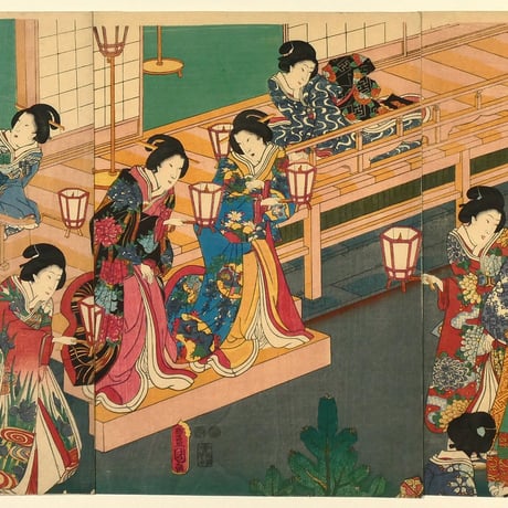 三代歌川豊国 若君宮参之図 三枚続/UTAGAWA TOYOKUNIⅢ