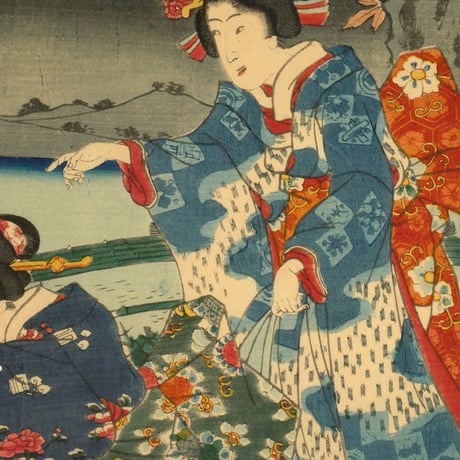 二代歌川国貞 四季景色之内 秋 艶源氏須磨宵月 三枚続/UTAGAWA KUNISADA II