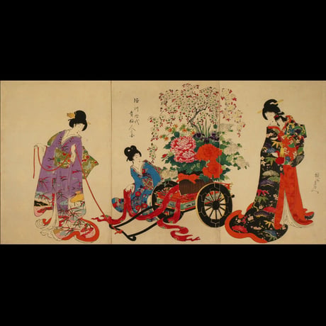 楊洲周延 徳川時代 貴婦人之図 花車 三枚続/CHIKANOBU