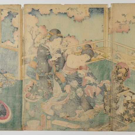 二代歌川国貞 江戸紫源氏模様 三枚続/UTAGAWA KUNISADA II