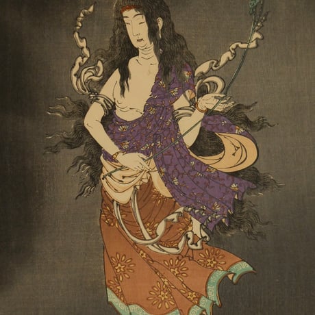 月岡芳年 祐天上人奇譚 三枚続/TSUKIOKA YOSHITOSHI Fudo Threatening Yuten with His Sword