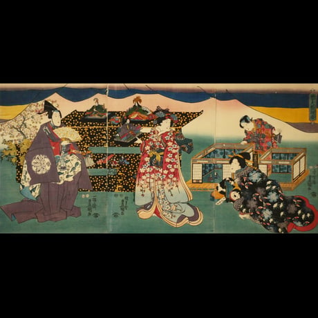 三代歌川豊国	雛女夫桃の細眉 三枚続/UTAGAWA TOYOKUNIⅢ