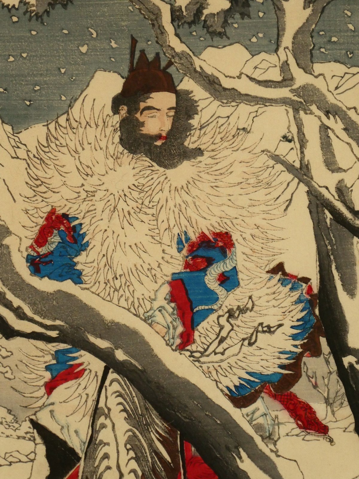 月岡芳年 三国志図会内 玄徳風雪ニ孔明ヲ訪フ 三枚続/TSUKIOKA