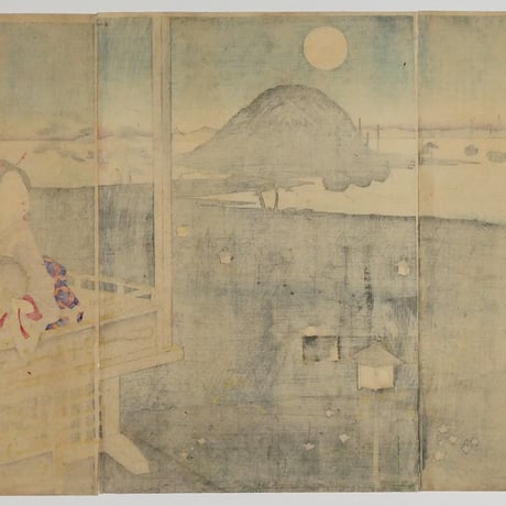 豊原国周・歌川広重 明石の初秋 三枚続/KUNICHIKA・HIROSHIGE