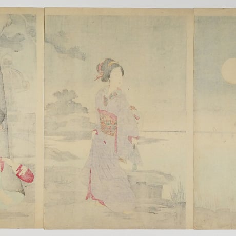 楊洲周延 月下の納涼 三枚続/CHIKANOBU