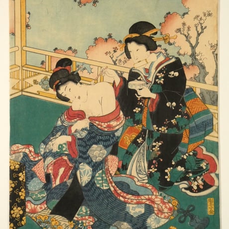 二代歌川国貞 江戸紫源氏模様 三枚続/UTAGAWA KUNISADA II