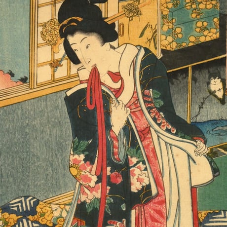 二代歌川国貞 江戸紫源氏模様 三枚続/UTAGAWA KUNISADA II