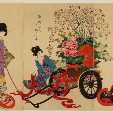 楊洲周延 徳川時代 貴婦人之図 花車 三枚続/CHIKANOBU