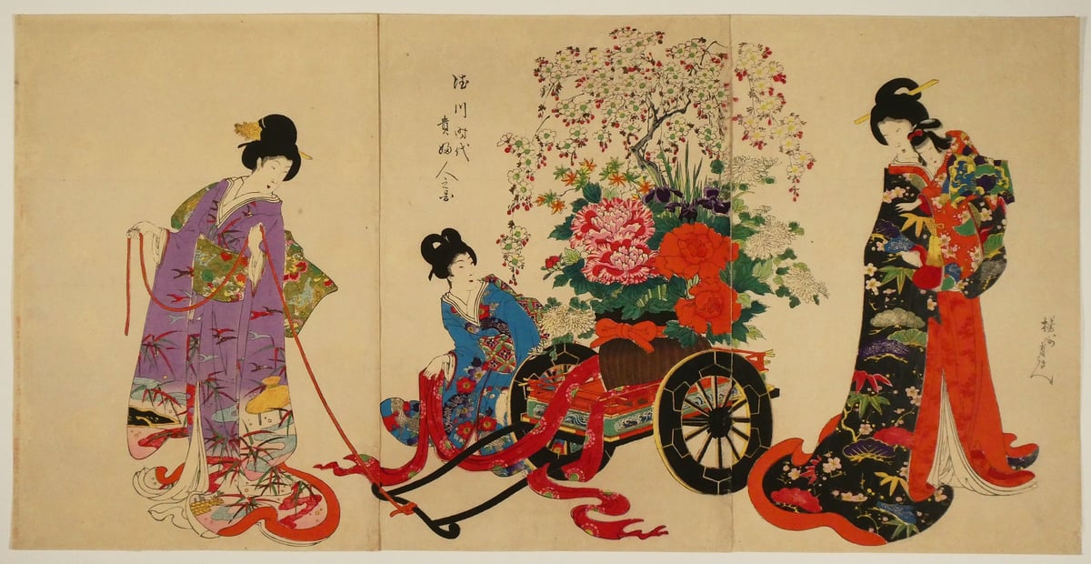 楊洲周延 徳川時代 貴婦人之図 花車 三枚続/CHIKANOBU | ギャラリー奏美庵