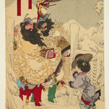 月岡芳年 三国志図会内 玄徳風雪ニ孔明ヲ訪フ 三枚続/TSUKIOKA YOSHITOSHI