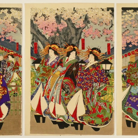 楊洲周延 里の花廓の賑 三枚続/CHIKANOBU