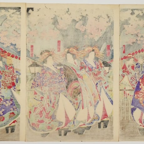 楊洲周延 里の花廓の賑 三枚続/CHIKANOBU