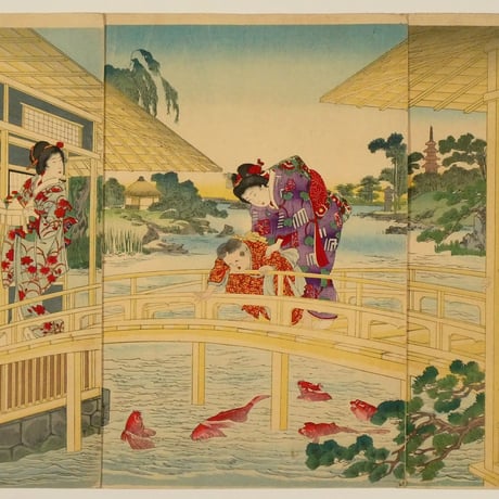楊洲周延 貴顕之別邸 三枚続/CHIKANOBU
