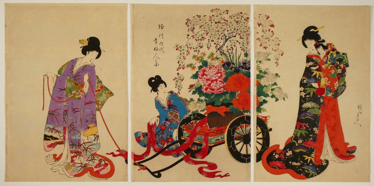 楊洲周延 徳川時代 貴婦人之図 花車 三枚続/CHIKANOBU | ギャラリー奏美庵