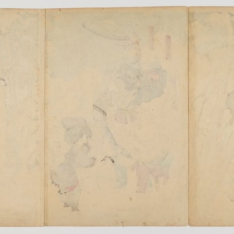 月岡芳年 三国志図会内 玄徳風雪ニ孔明ヲ訪フ 三枚続/TSUKIOKA YOSHITOSHI