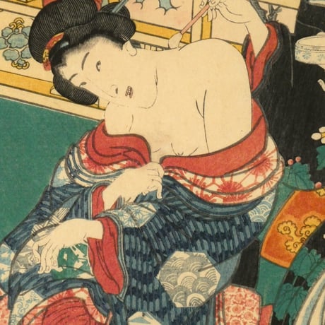 二代歌川国貞 江戸紫源氏模様 三枚続/UTAGAWA KUNISADA II