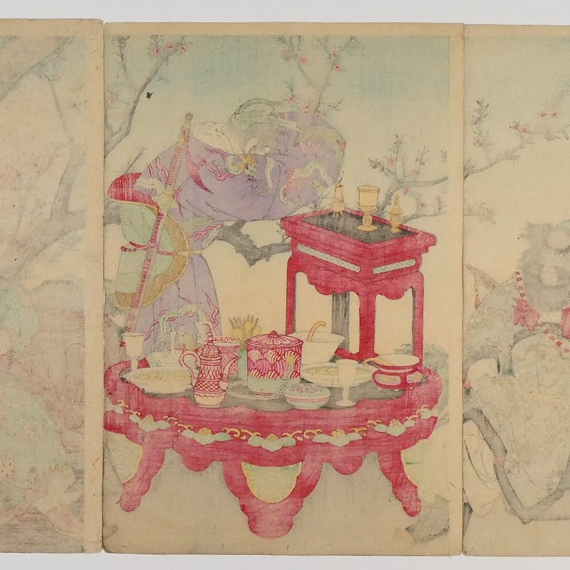 三代歌川国輝 玄徳天地を祭って桃園に義をむすぶ 関羽 玄徳 張飛