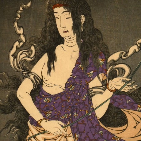 月岡芳年 祐天上人奇譚 三枚続/TSUKIOKA YOSHITOSHI Fudo Threatening Yuten with His Sword