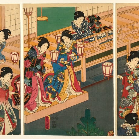 三代歌川豊国 若君宮参之図 三枚続/UTAGAWA TOYOKUNIⅢ