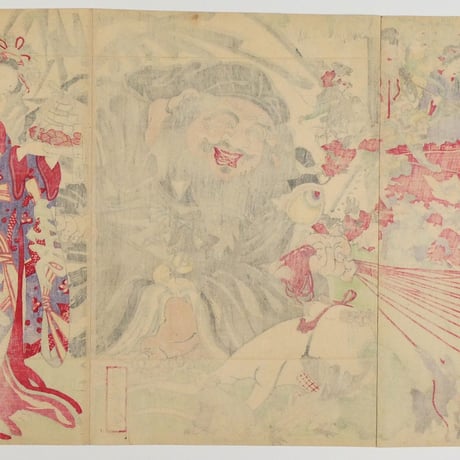 河鍋暁斎 新板 大黒天福引之図 三枚続/KAWANABE KYOSAI
