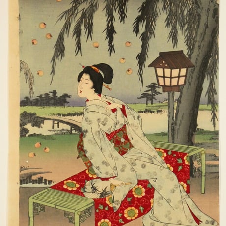 楊洲周延 別荘乃蛍 三枚続/CHIKANOBU