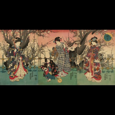 三代歌川豊国 睦月 三枚続/UTAGAWA TOYOKUNIⅢ