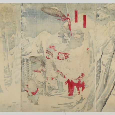 月岡芳年 三国志図会内 玄徳風雪ニ孔明ヲ訪フ 三枚続/TSUKIOKA YOSHITOSHI