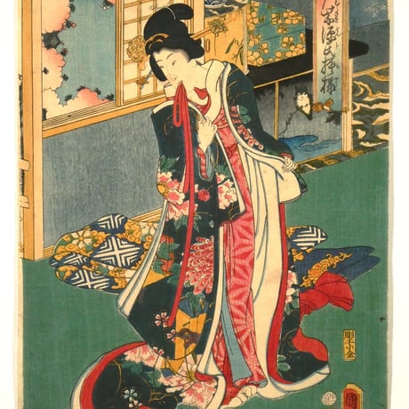 二代歌川国貞 江戸紫源氏模様 三枚続/UTAGAWA KUNISADA II