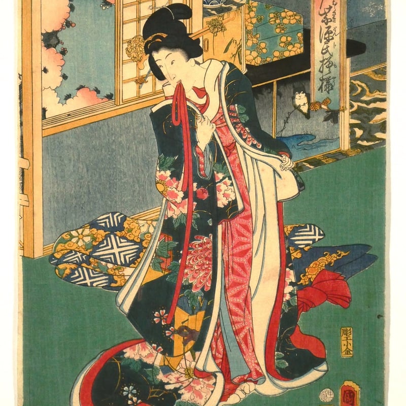 二代歌川国貞 江戸紫源氏模様 三枚続/UTAGAWA KUNISADA II