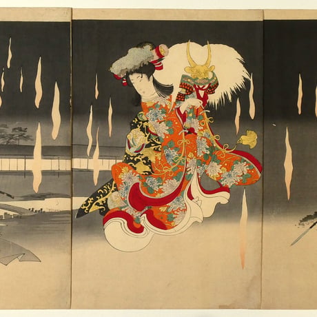 楊洲周延 竹のひと節 本朝二十四孝 狐火 三枚続/CHIKANOBU