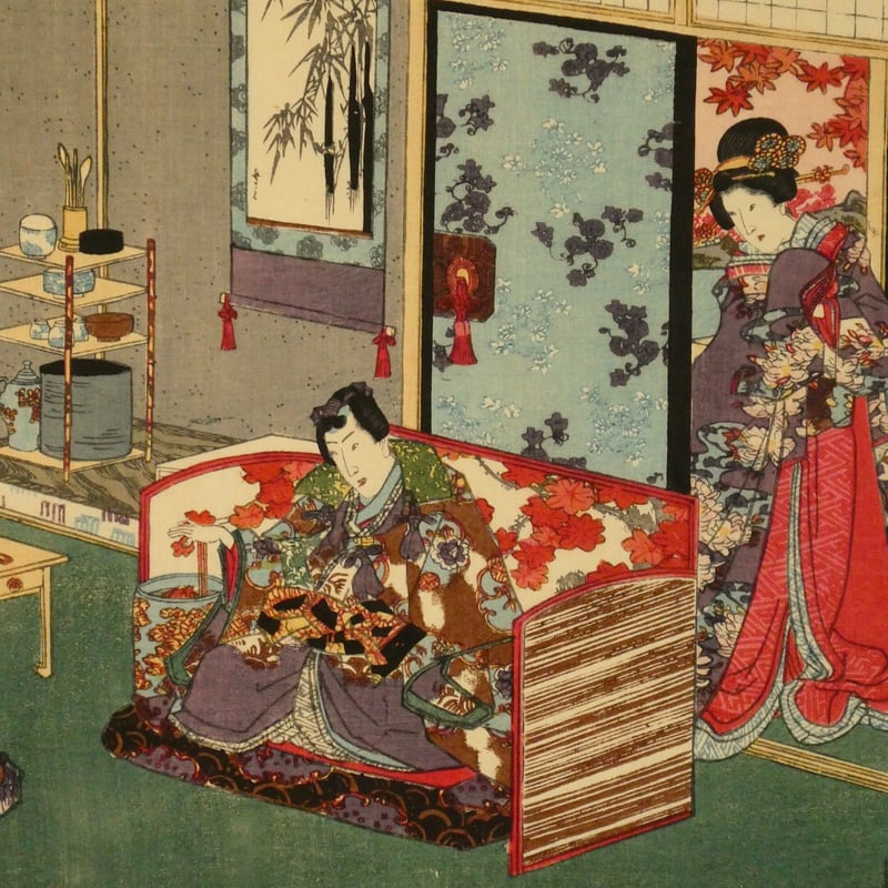 浮世絵、東源氏仲夏ノ圖三枚綴り、歌川豊国(三代豊国画）