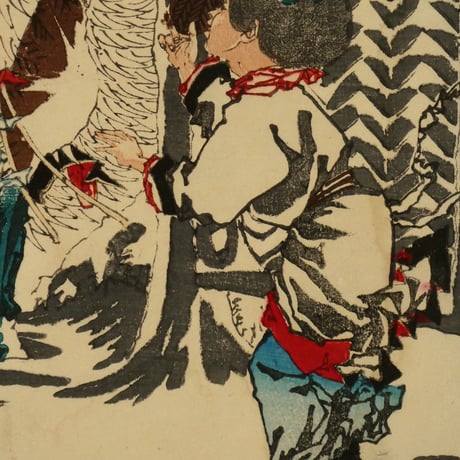 月岡芳年 三国志図会内 玄徳風雪ニ孔明ヲ訪フ 三枚続/TSUKIOKA YOSHITOSHI