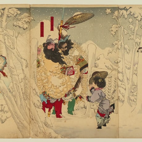 月岡芳年 三国志図会内 玄徳風雪ニ孔明ヲ訪フ 三枚続/TSUKIOKA YOSHITOSHI