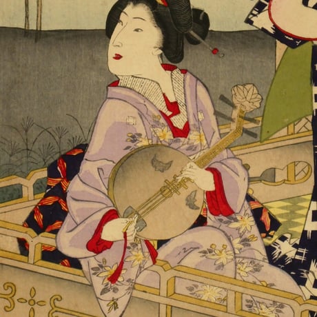 豊原国周・歌川広重 明石の初秋 三枚続/KUNICHIKA・HIROSHIGE