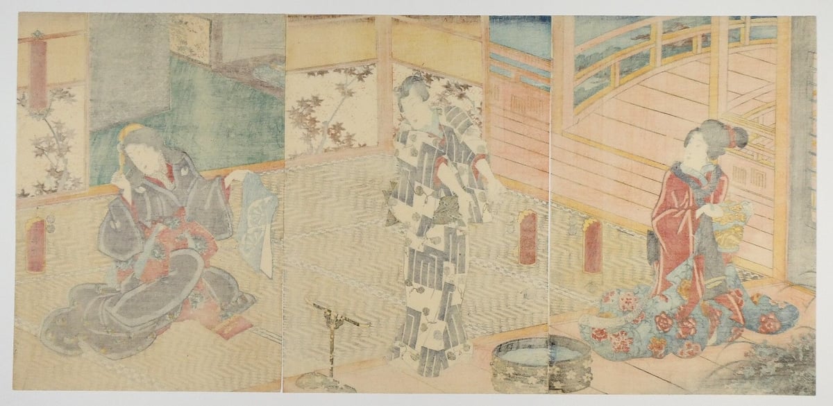 歌川豊宣　浮世絵　内裡模様雛俤　錦絵　版画　２枚セット 三代歌川豊国 露福夢妻戸白萩 三枚続/UTAGAWA TOYOKUNIⅢ